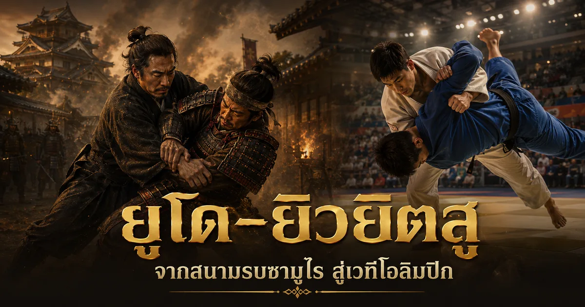 นักยูโดฝึกทุ่มบนเบาะทาทามิแบบญี่ปุ่น