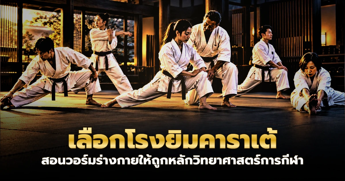 นักเรียนคาราเต้ยืดเหยียดกล้ามเนื้อก่อนฝึกในโดโจ